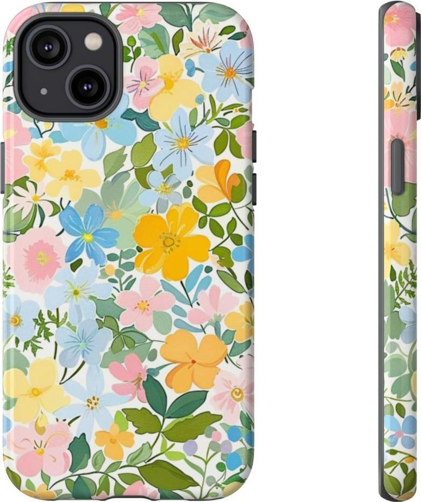 Lebhaftes Pastell-Blumenmuster – Hülle Kompatibel mit iPhone 14 Plus