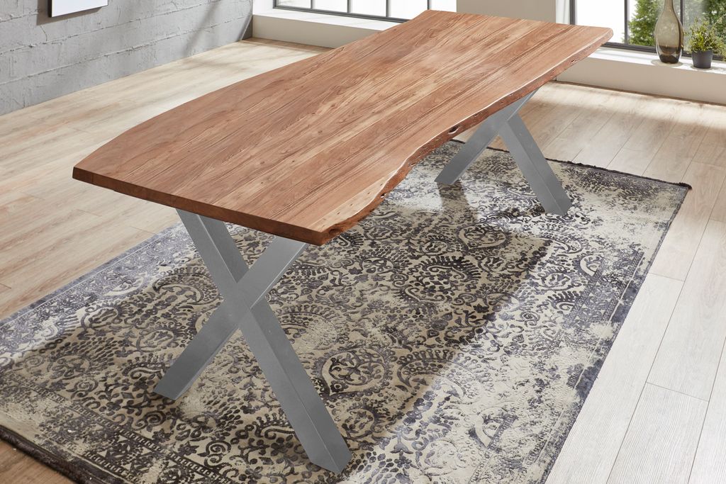 Esstisch Baumkante massiv Akazie natur 240 x 100 silber XANTEN