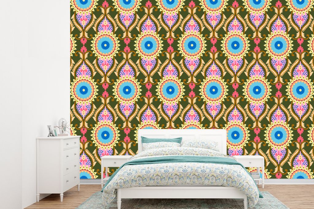 MuchoWow Fototapete für Wohnzimmer oder Schlafzimmer Wandtapete Vinyl Motivtapete Design - Orient - Retro - 415x300 cm - Küche