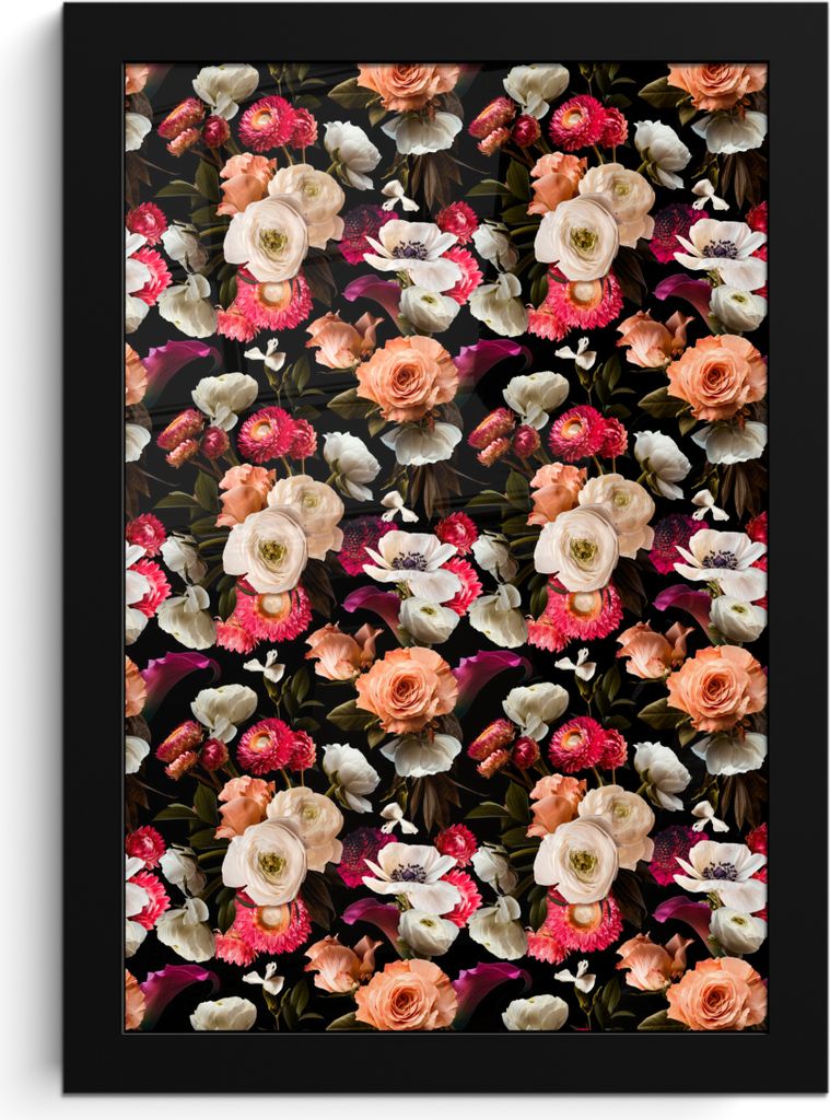 MuchoWow MuchoWow Gerahmtes Poster Blumen - Muster - Pastell 20x30 cm - Poster mit zchwarzem Bilderrahmen - Drucken - Bilder Poster im Rahmen