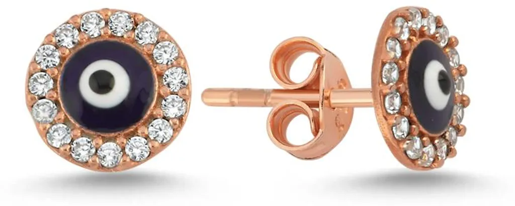 Boucles Nazar argent 925 plaqué or rose et pavage de zircone cubique
