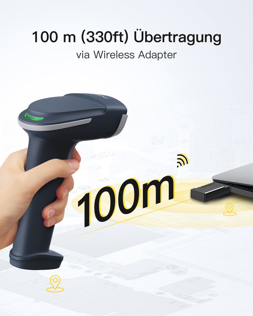 Inateck 1D/2D Kabelloser Barcode Scanner, Bluetooth 5.0, Produktbild 5