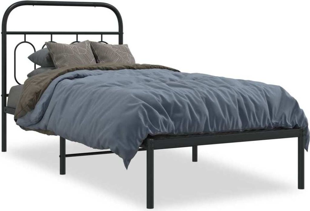 Schlichtes Bettgestell mit Kopfteil Metall Schwarz 80x200 cm Klassische Betten Schlafzimmer DE6431