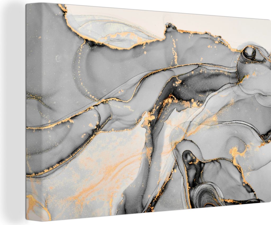 OneMillionCanvasses - Leinwandbilder - 140x90 cm, Marmor - Gold - Grau, Wandbilder Kunstdruck Wanddekoration - Foto auf Leinwand - Gemälde auf H...