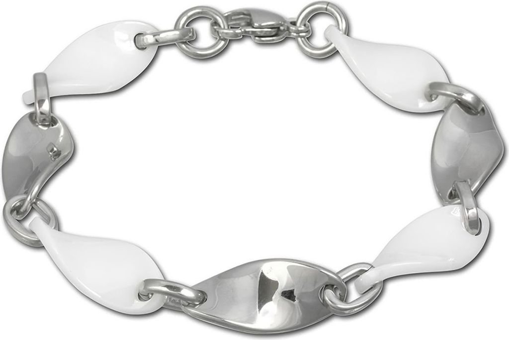 Amello Armband Damen Welle Edelstahl Keramik silber weiß Schmuck D2ESAX08W
