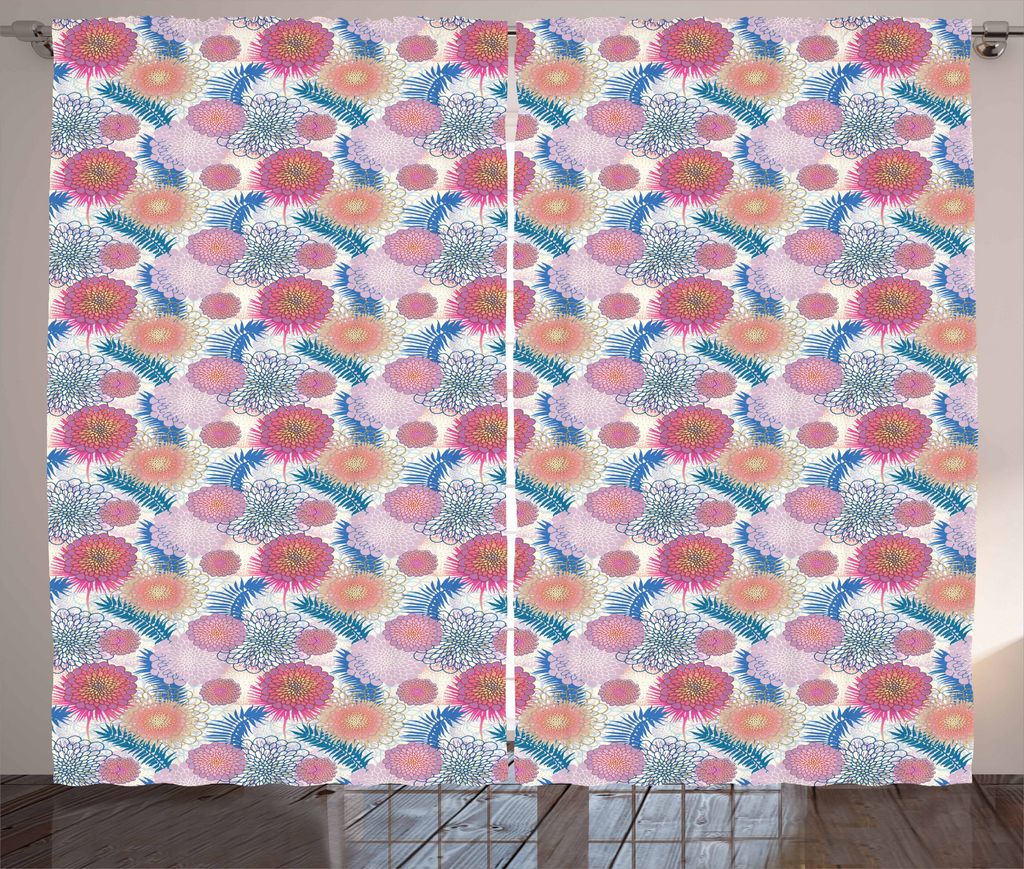 ABAKUHAUS Dahlie Rustikaler Gardine, Bunte mexikanische Blumen, Schlafzimmer Kräuselband Vorhang mit Schlaufen und Haken, 280 x 175 cm, Mehrfarbig