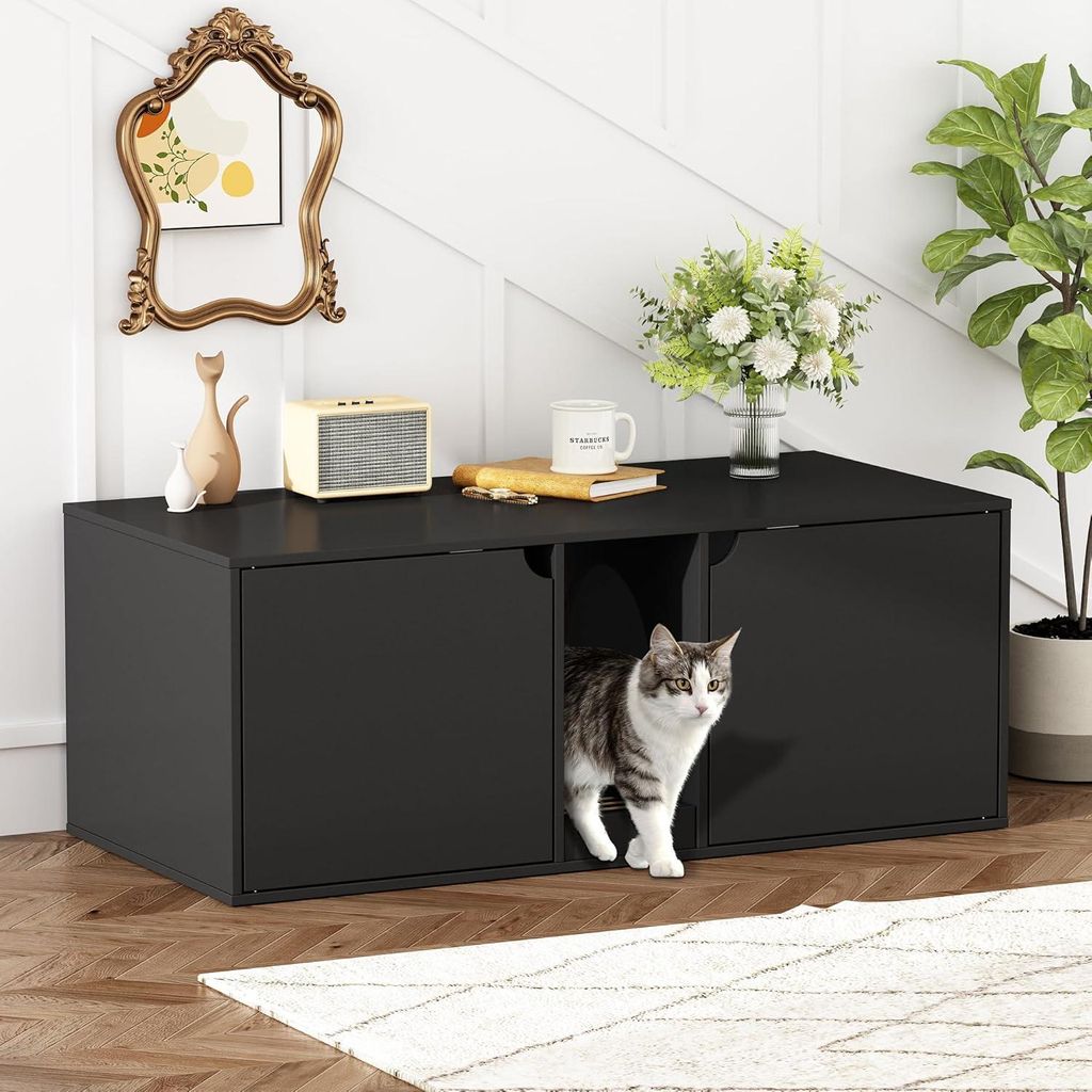 Katzenhaus mit Tür und Abfallbehälter, Katzenschrank, Produktbild 