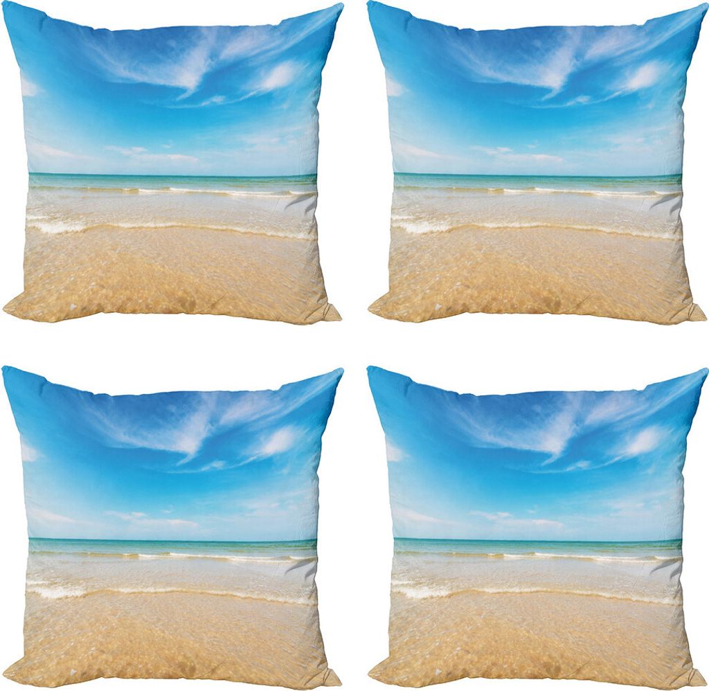 ABAKUHAUS Ozean Kissenbezug Set (4 Stück), Tropic Himmel Meer Landschaft, Moderner Doppelseitiger Digitaldruck, 45 cm x 45 cm, Creme Blau