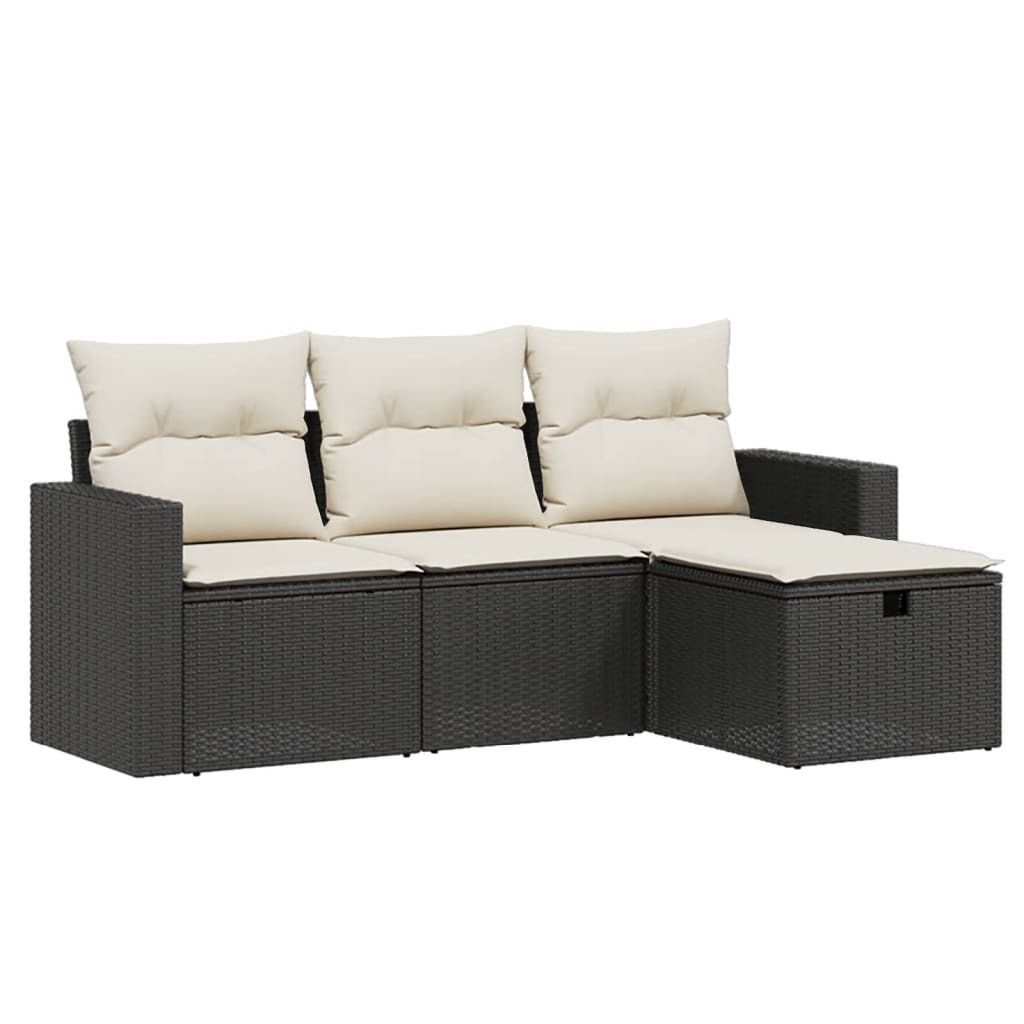 vidaXL 4-częściowa sofa ogrodowa z poduszkami z czarnego Zdjęcie produktu 