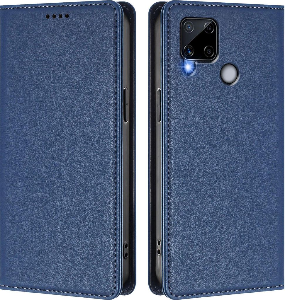 Handyhülle für Realme C25, Kunstleder Klapphülle Stoßfeste Magnetische Hülle mit Ständer Dunkelblau