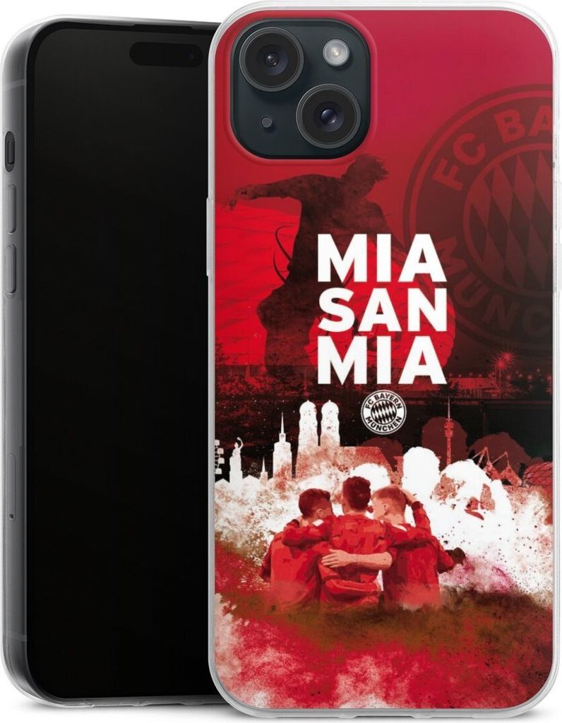 DeinDesign Slim Hülle für Apple iPhone 15 Plus Silikon Case Ultra Dünn Handyhülle FC Bayern München FCB Mia San Mia