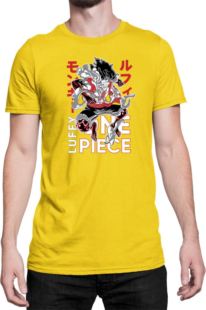 Herren T-Shirt Japan Anime Manga One Manga Piece Anime Luffy 02 Luffy Dance, Man L / Gelb