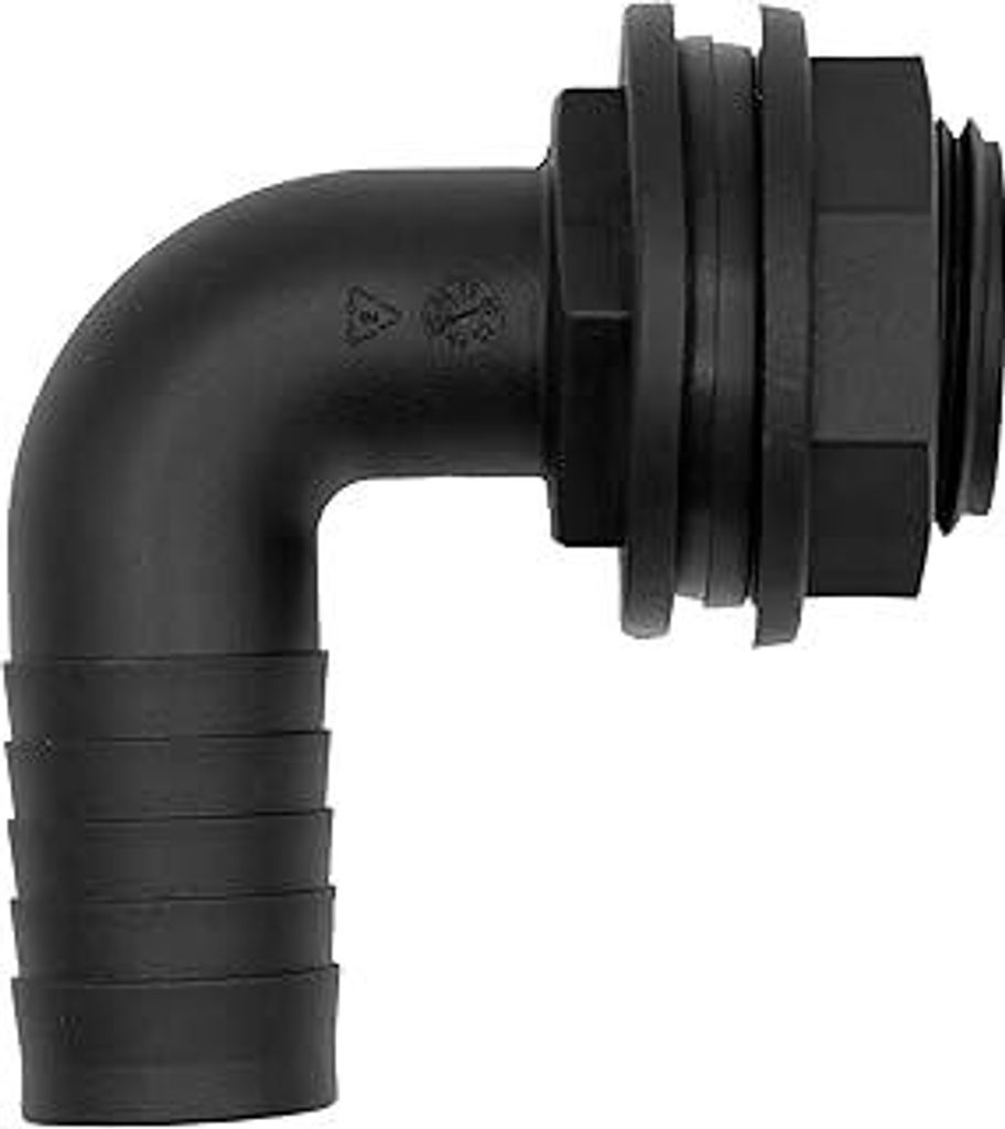 VARIOSAN Tankdurchführung 16676, 1 Außengewinde x 25 mm Winkel-Schlauchtülle 90°, PP, schwarz, inkl. Dichtung