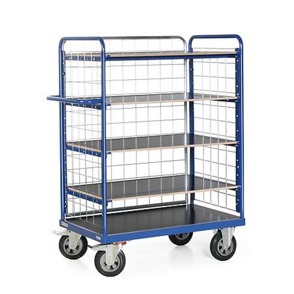 Protaurus Etagenwagen F600 mit 5 Ladeflächen und 3 Gitterwänden 1500mm hoch 850x500mm