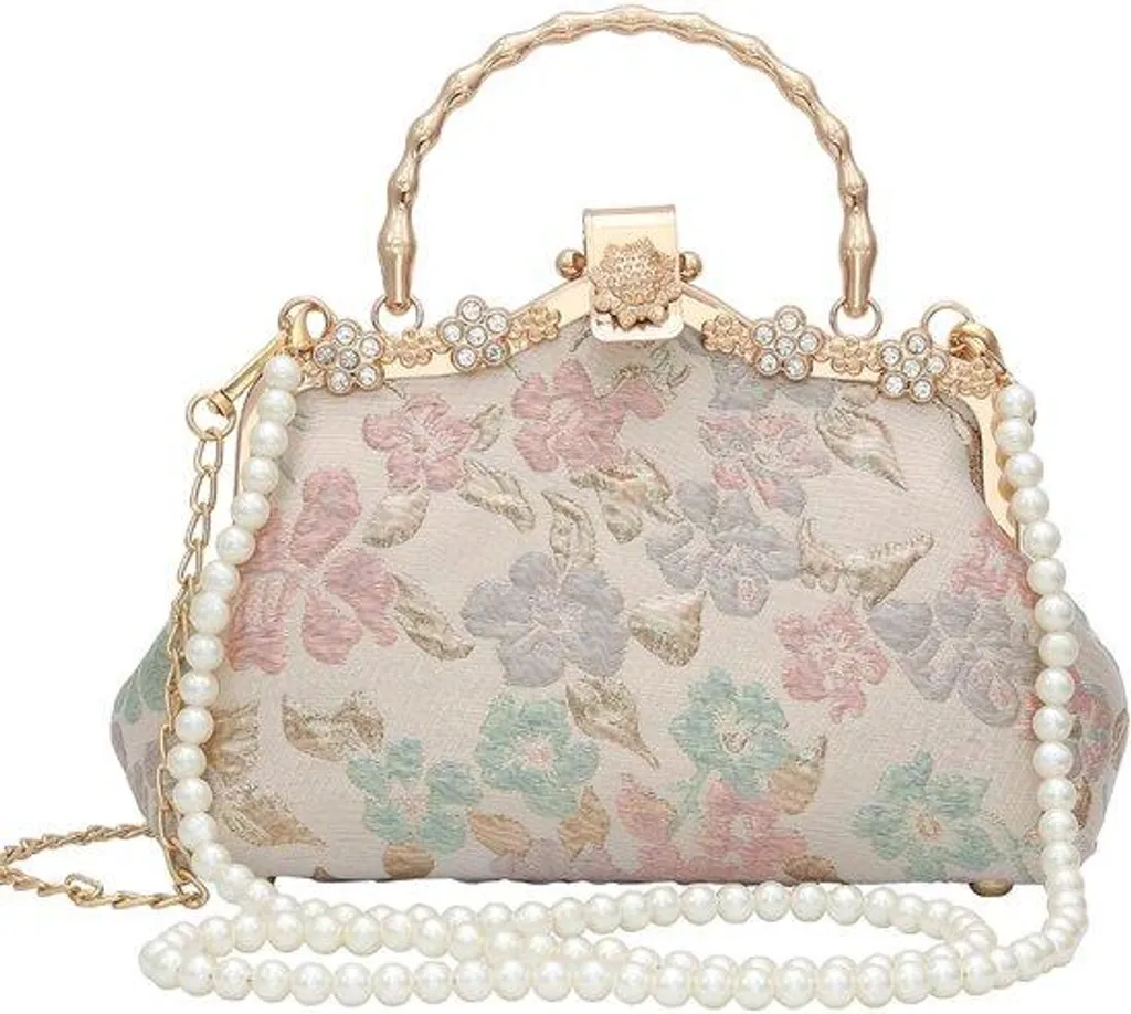 Sac à dos rétro avec maillons de chaîne et motif robinet fleur rose doré