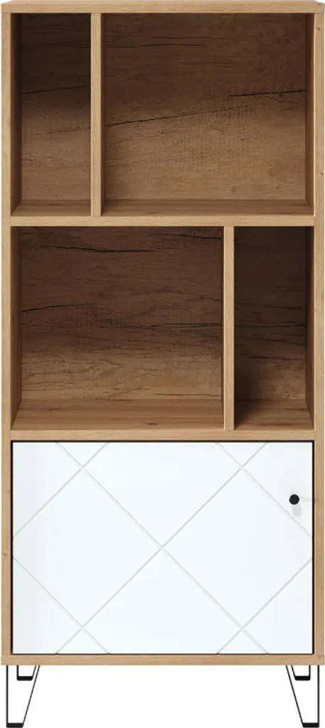 Étagère Touch 1 porte et 4 niches finition chêne et blanc mat - 140 cm