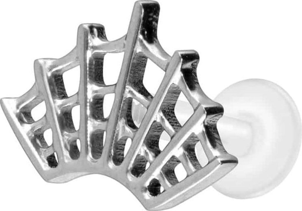 Ohrpiercing, Nasenpiercing PTFE Labret mit Innengewinde + Titan-Aufsatz SPINNENNETZ Silber Stablänge: 5mm | Stabstärke: 1,2mm