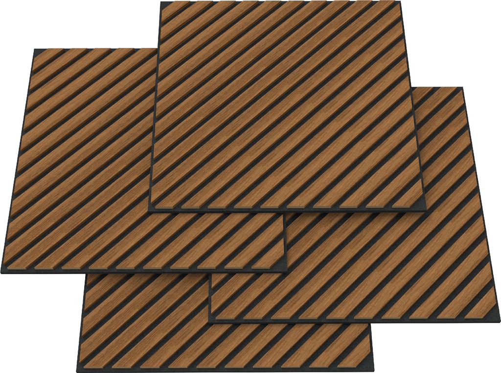 3D Akustik-Wandpaneel 8er Set 'Vang' mit diagonalen Lamellen diagonal 2,88 m² Teakoptik