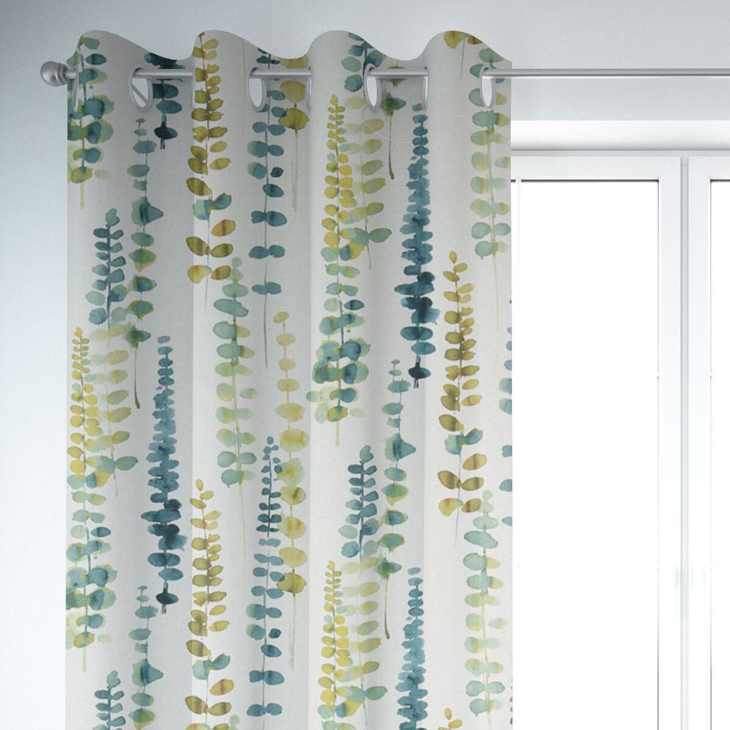 SCHÖNER LEBEN. Vorhang Ranken Blätter Aquarell weiß grün blau 245cm Aufhängung Ösen