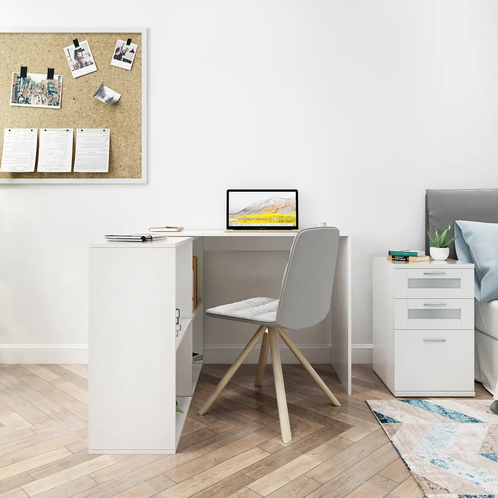 Bureau d'ordinateur en L Table de Travail avec 4 Tablettes Latérales - 5