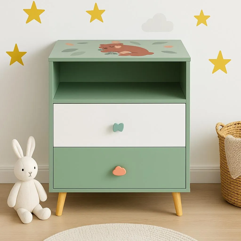 Rangement chambre d'enfant thématique ourson avec 2 bacs de stockage