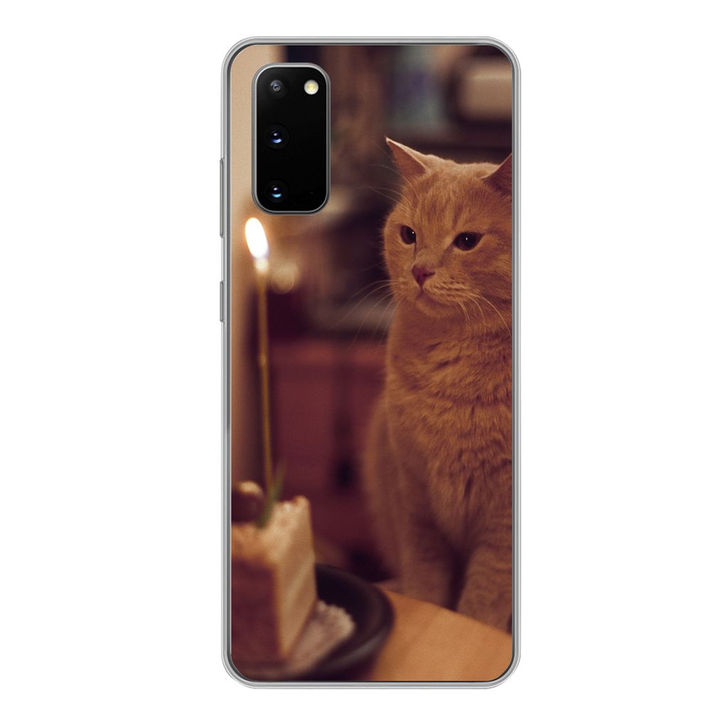 MuchoWow Handyhülle Schutzhülle Hülle für Samsung Galaxy S20 Katze - Geburtstag - Kerze Silikon Softcase Handy Hülle - Bild