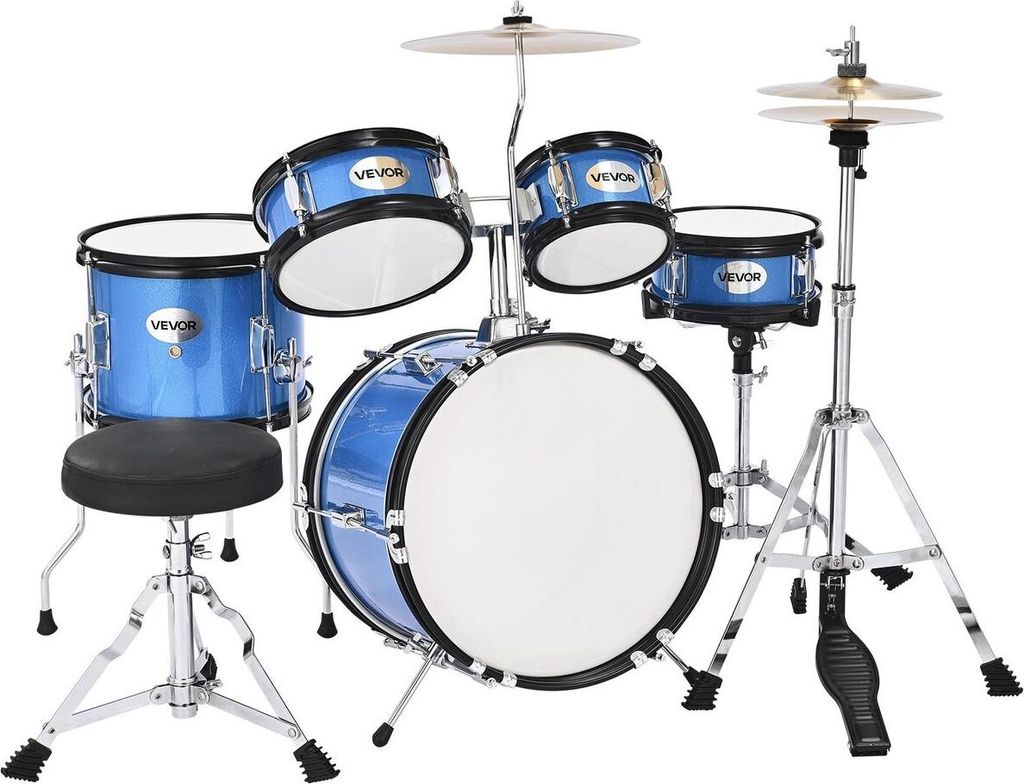 Kinder-Schlagzeug 5-teiliges Junior-Musikinstrument mit 14-Zoll-Bassdrum (blau)