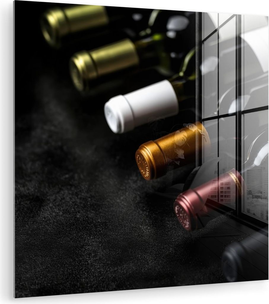 MuchoWow Glasbilder - Bilder auf Wandbild - Foto auf Glas Wein - Flaschen - Vielfalt - Geschmacksrichtungen 20x20 cm Wanddekoration aus Glas - Acry...