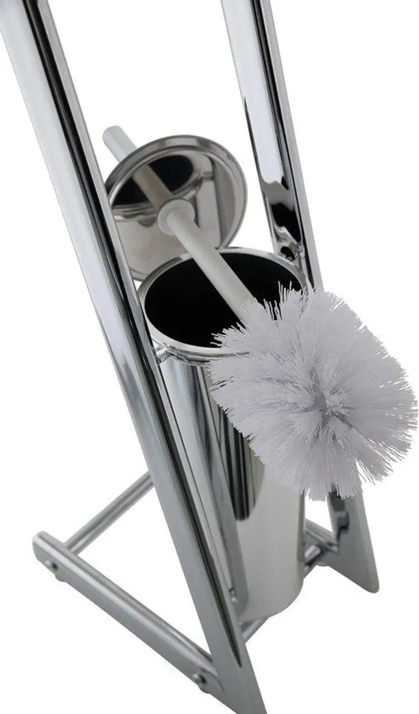 Serviteur de WC chromé avec porte-balai fermé et distributeur papier