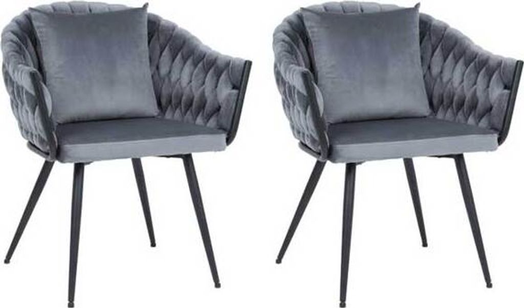 2er-Set Esszimmerstuhl Küchenstuhl Set Nuvo Samtvelours grau 62x63x86cm