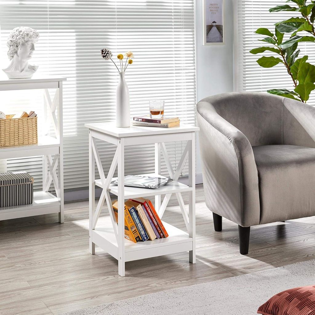 Beistelltisch 3 Ebenen Nachttisch - Couchtisch Schlafzimmer Wohnzimmer 40x40x61 cm Weiß