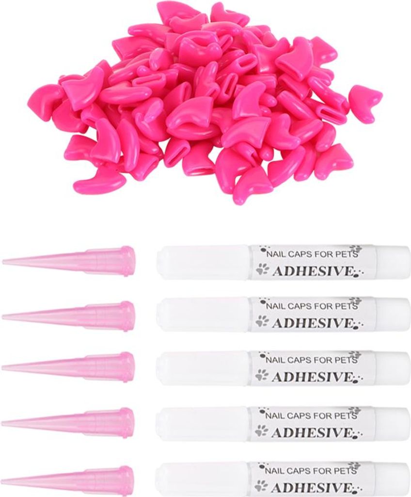100 Stück strapazierfähige Krallenkappen aus weichem PVC für Katzen, Pfotenschutz, Pflegezubehör (Rosenrot, Größe S)