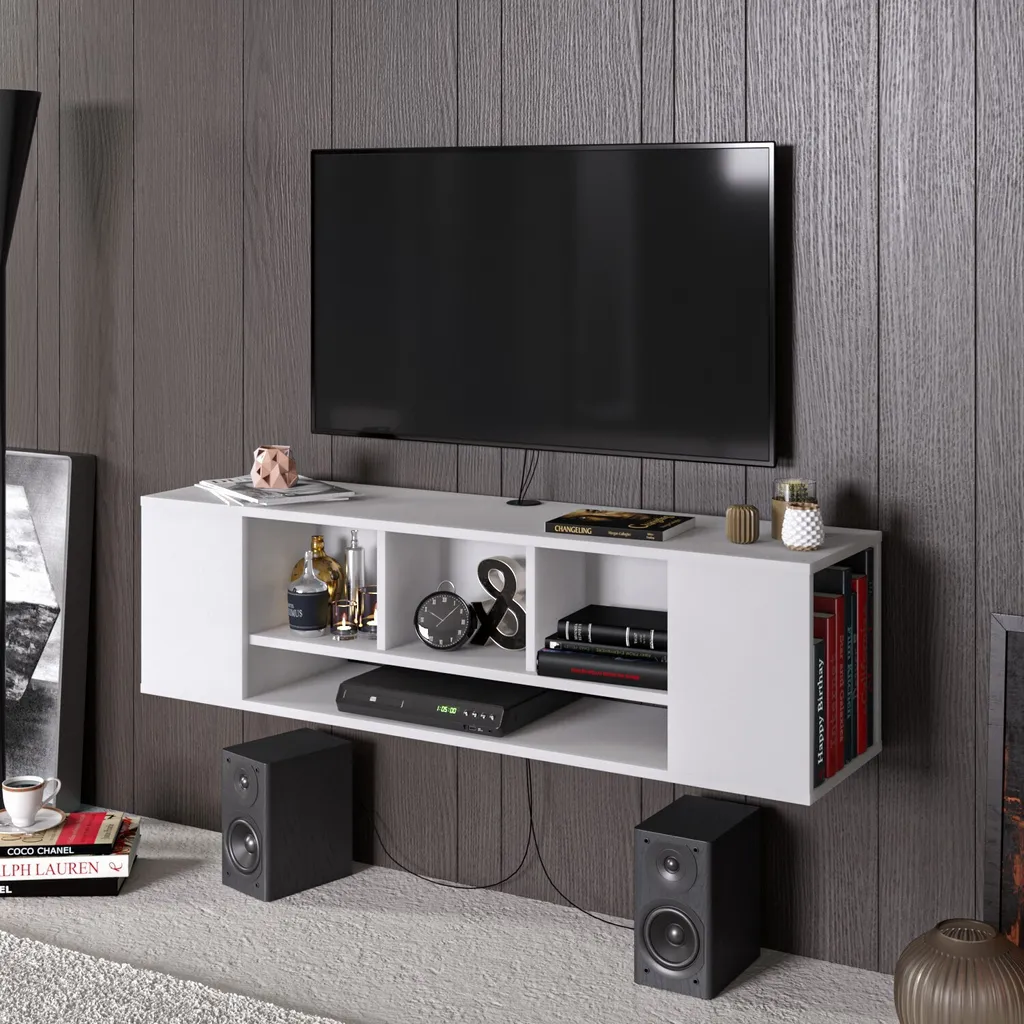 Skye Decor Paldi Meuble TV Blanc en Panneaux de Particules 135x35cm