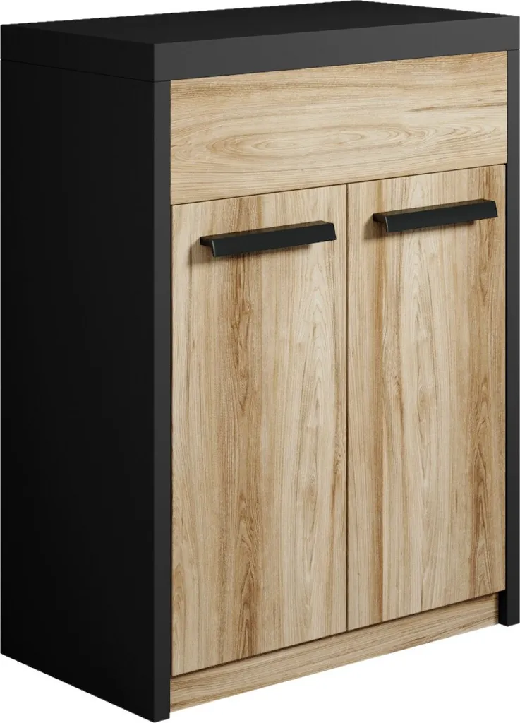 Meuble sous-vasque Adam 60 cm noir et chêne à 2 portes pour salle de bain