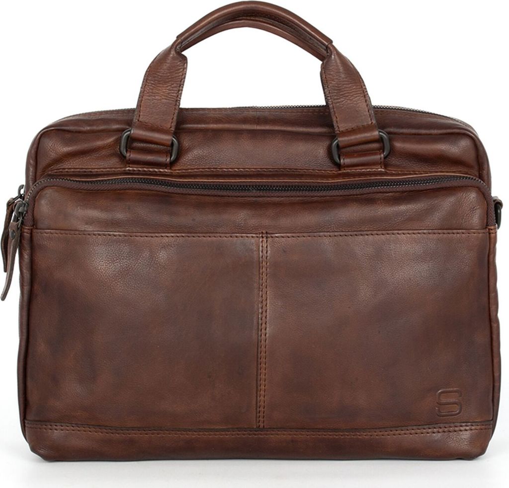 SPIKES & SPARROW Leder Businesstasche Schultertasche mit Laptopfach Steven Business Bag Chocolate dunkelbraun