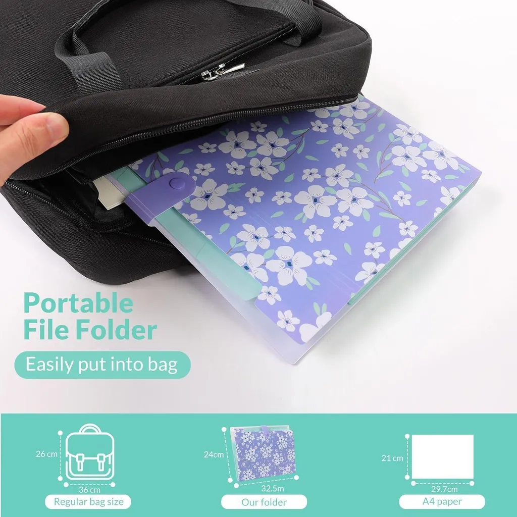 Porte-documents violet 6 poches et boucle florale au format A4 rigide - 8