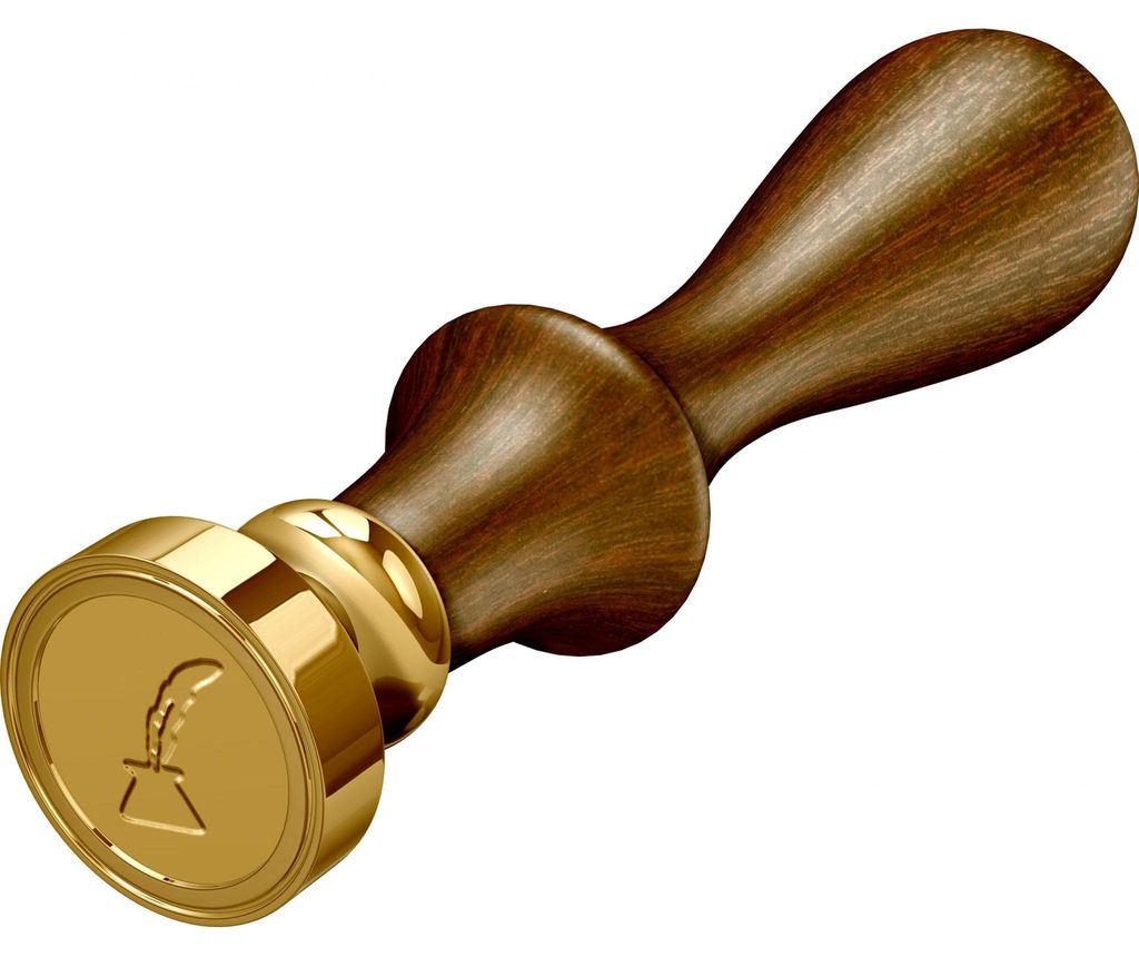 Rubinato Messingsiegel mit Holzgriff Schreibfeder Ø 20 mm, Größe 9,5 cm