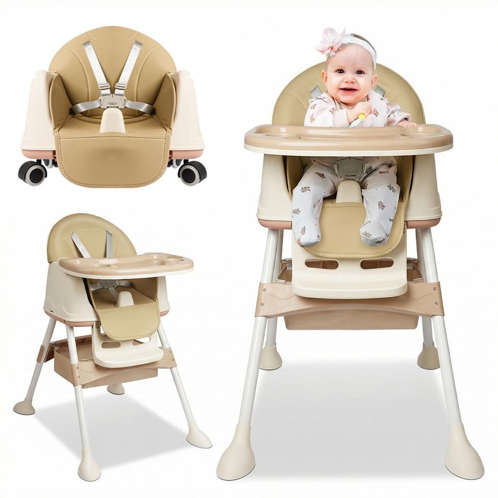 Hochstuhl Baby 2 in 1 mit Rollen, Höhenverstellbar Produktbild 