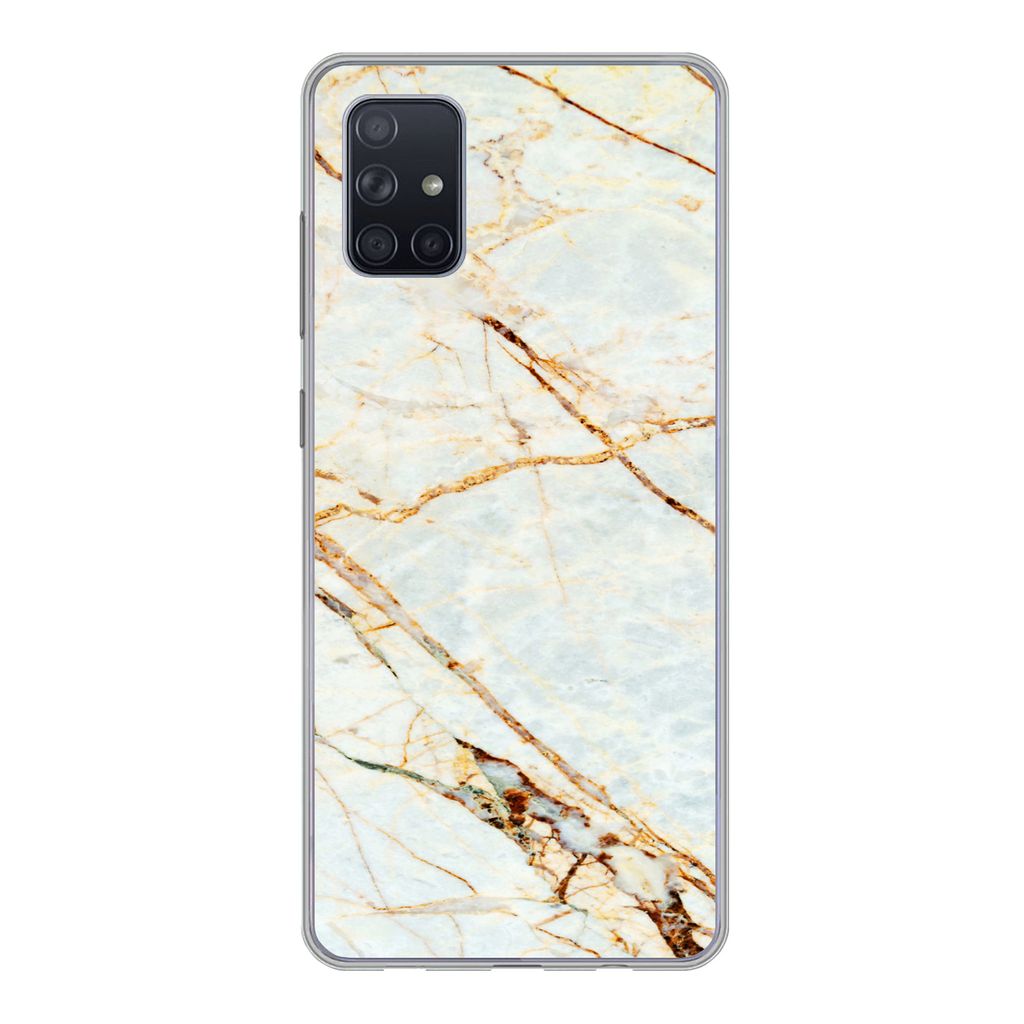 MuchoWow Handyhülle Schutzhülle Hülle für Samsung Galaxy A71 Marmor - Gold - Luxus Silikon Softcase Handy Hülle - Kartenbesitzer - Geburtsta...