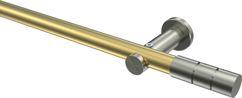 Interdeco Gardinenstange / Vorhangstange Messing-Optik / Edelstahl-Optik, Typ Platon Samanto (Rillenpatrone) ohne Ringe, 20 mm Ø 1-läufig, 480 cm
