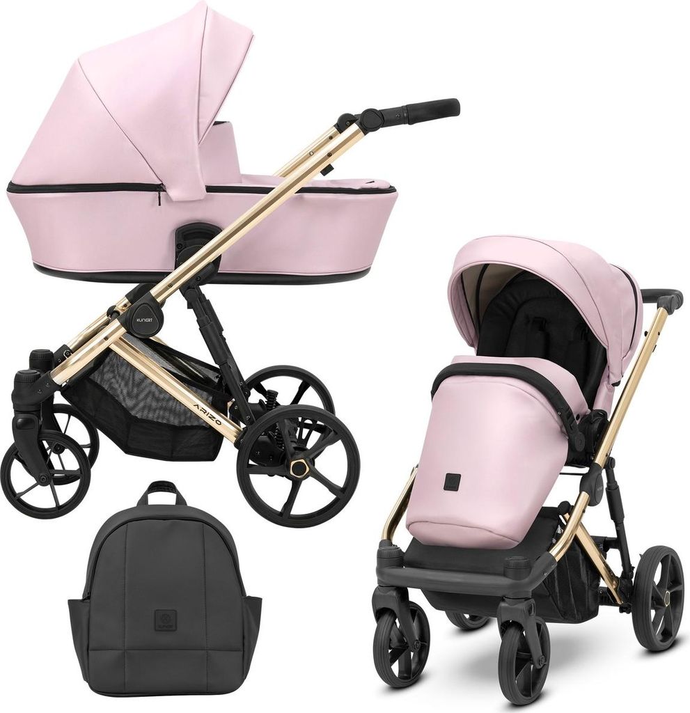 Kunert ARIZO PREMIUM 2in1 Kinderwagen in Rosa mit goldenem Gestell – Umweltfreundliches Design