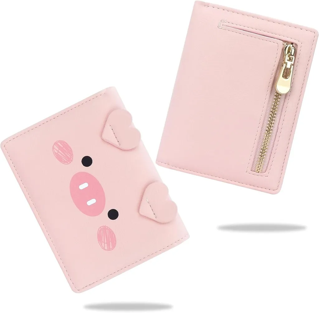 Portafoglio carino da donna piccolo e sottile in pelle bifold con protezione RFID ragazze con tasca portamonete con zip casual