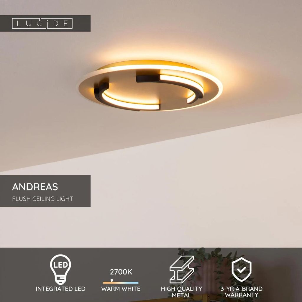 Plafond moderno 39,6 cm LED 30W oro rotondo ANDREAS Lucide Immagine del prodotto 