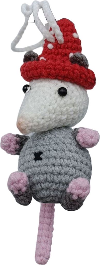 Gehäkelte Opossum-Auto-Hängedekoration, handgefertigte Strickmaus-Auto-Rückspiegel-Ornament, Tieranhänger, Auto-Innenausstattung C
