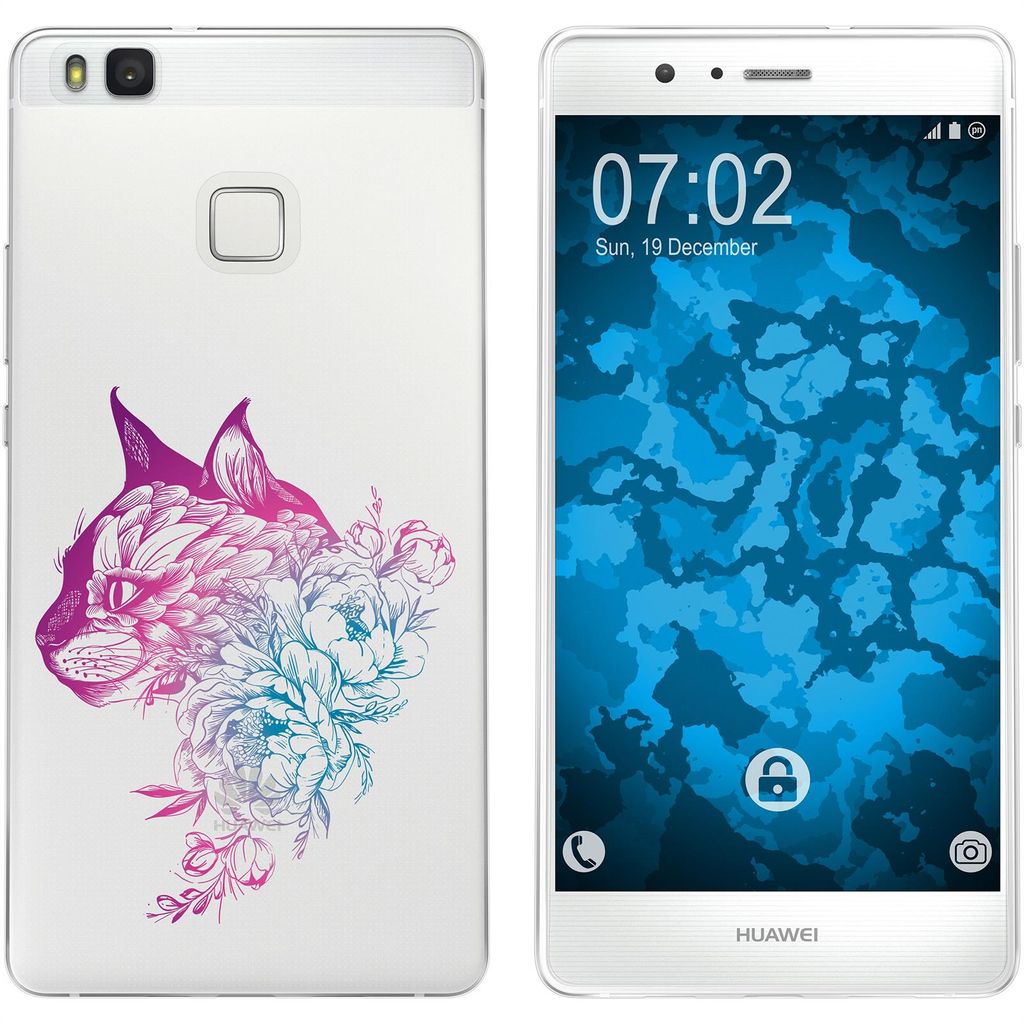 PhoneNatic Case kompatibel mit Huawei P9 Lite Silikon-Hülle Floral Katze M2-6