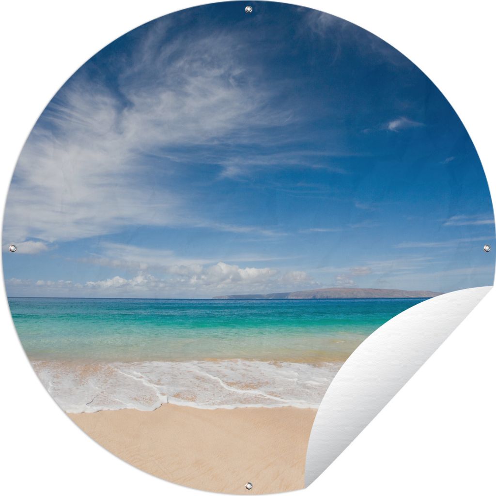 MuchoWow Gartenposter Outdoor-Poster Rund Ein tropischer Strand auf Hawaii, an dem die Wellen an Land gespült werden Ø 120 cm Gartendeko Rundes...