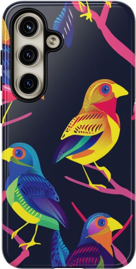 Bunte Neon-Vögel auf Zweigen – Hülle Kompatibel mit Samsung Galaxy S24
