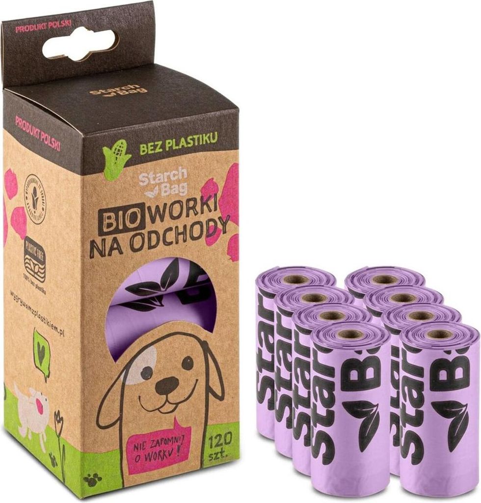 STARCHBAG kompostierbare Kotbeutel, lila – 8 x 15 Stück