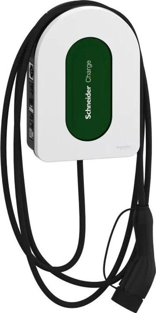 Schneider Electric EVH5A11N2C5 Ladestation für Elektrofahrzeuge, grün. Weiße Wand 1