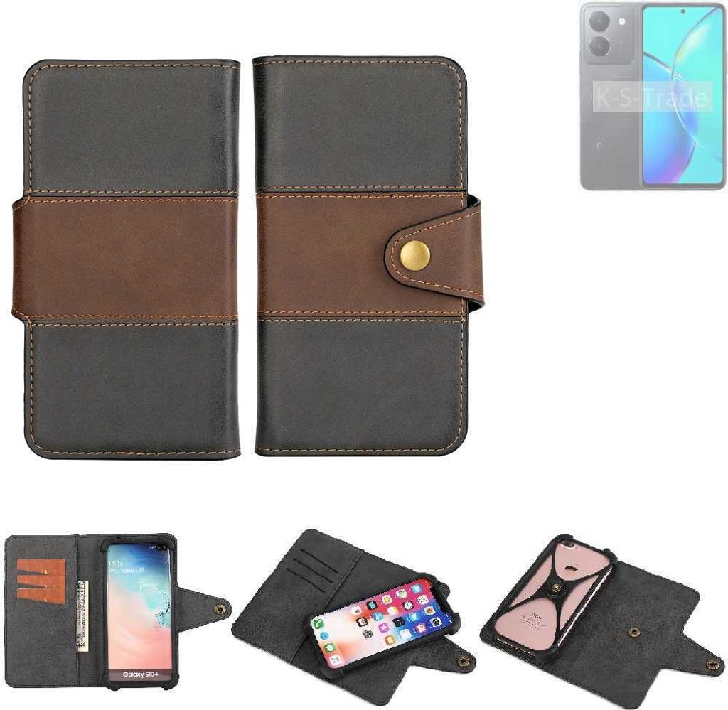K-S-Trade Handyhülle Schutzhülle Hülle Bookstyle Wallet-Case kompatibel mit Vivo Y36t Bumper Rundumschutz schwarz-braun 1x
